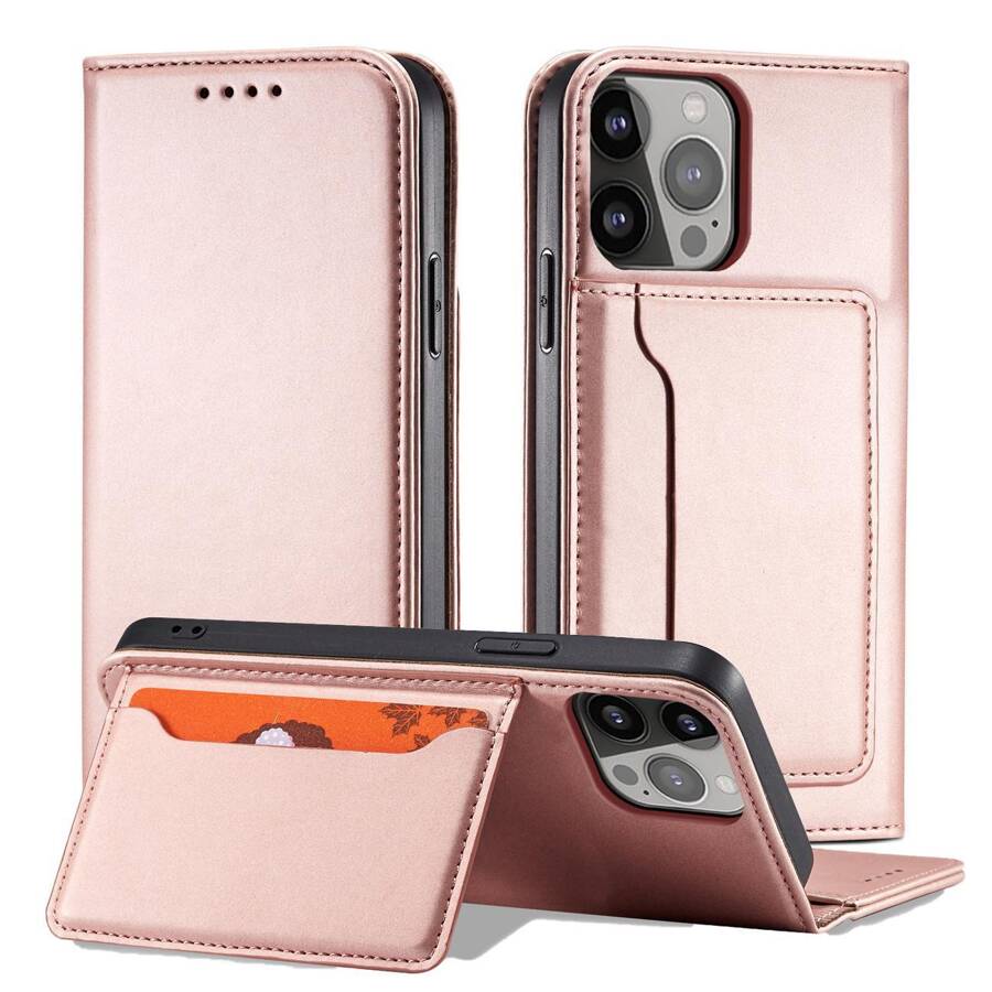 Magnet Card Case etui Samsung Galaxy S23 Ultra pokrowiec z klapką portfel podstawka różowe