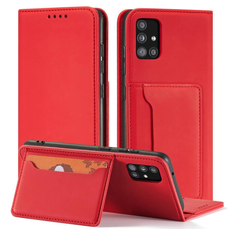 Magnet Card Case etui do Samsung Galaxy A13 5G pokrowiec portfel na karty kartę podstawka czerwony