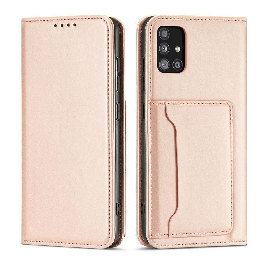 Magnet Card Case etui do Samsung Galaxy A52 5G pokrowiec portfel na karty kartę podstawka różowy