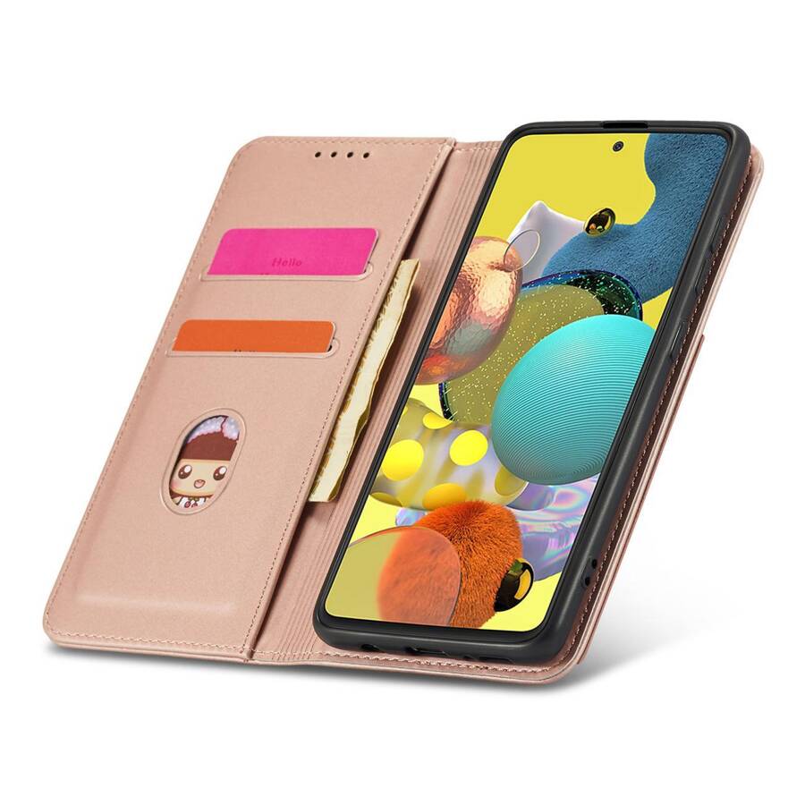 Magnet Card Case etui do Samsung Galaxy A52 5G pokrowiec portfel na karty kartę podstawka różowy