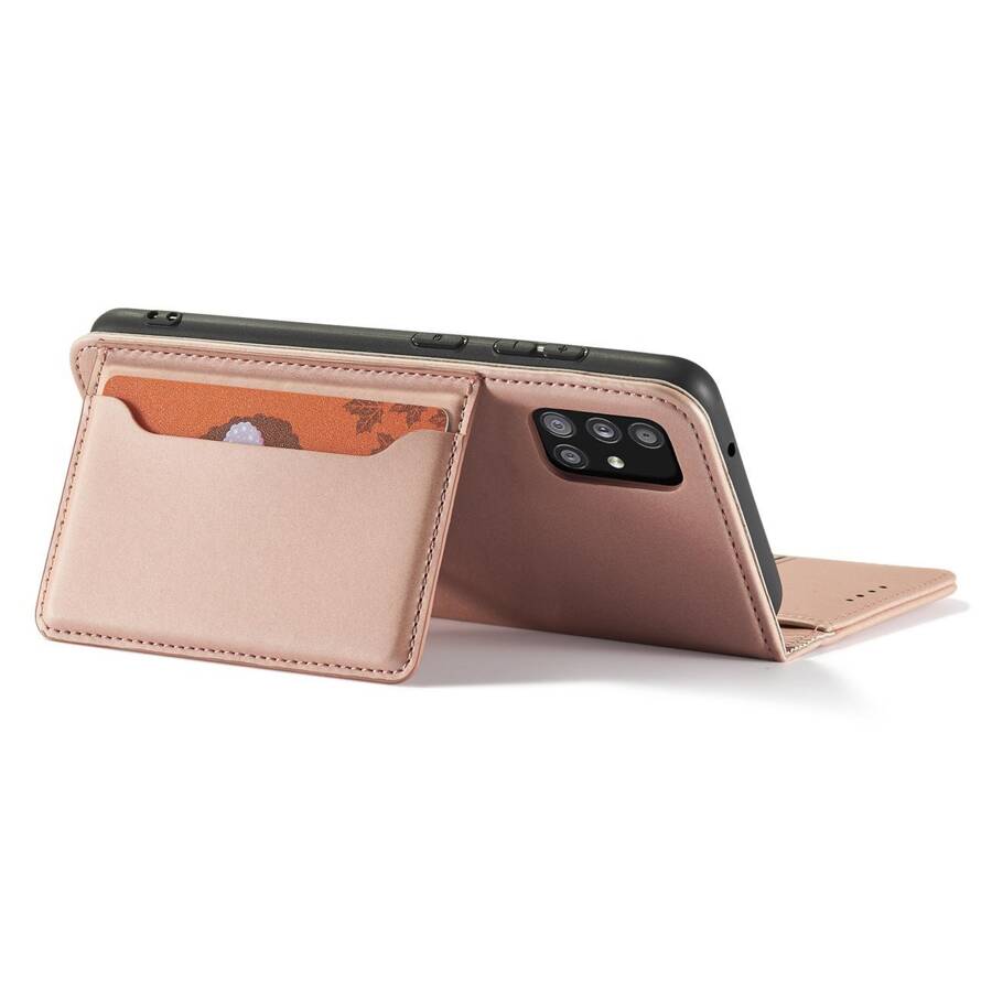 Magnet Card Case etui do Samsung Galaxy A52 5G pokrowiec portfel na karty kartę podstawka różowy