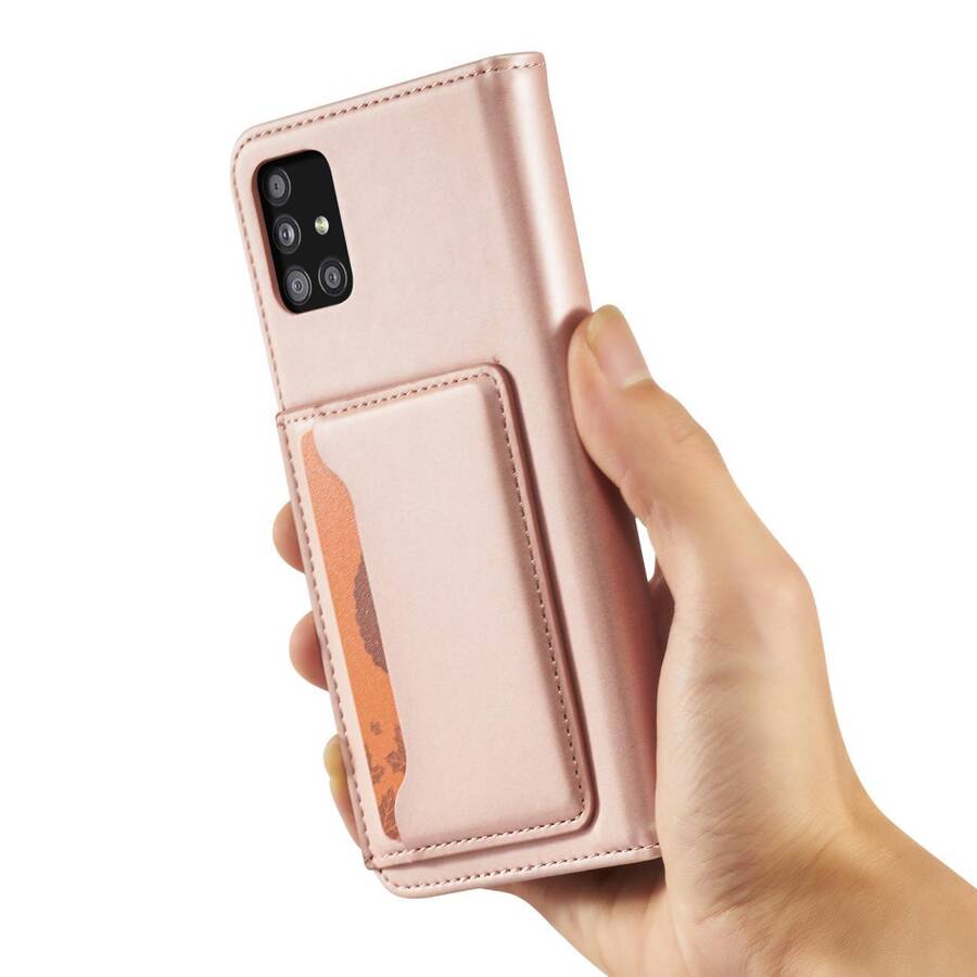 Magnet Card Case etui do Samsung Galaxy A52 5G pokrowiec portfel na karty kartę podstawka różowy