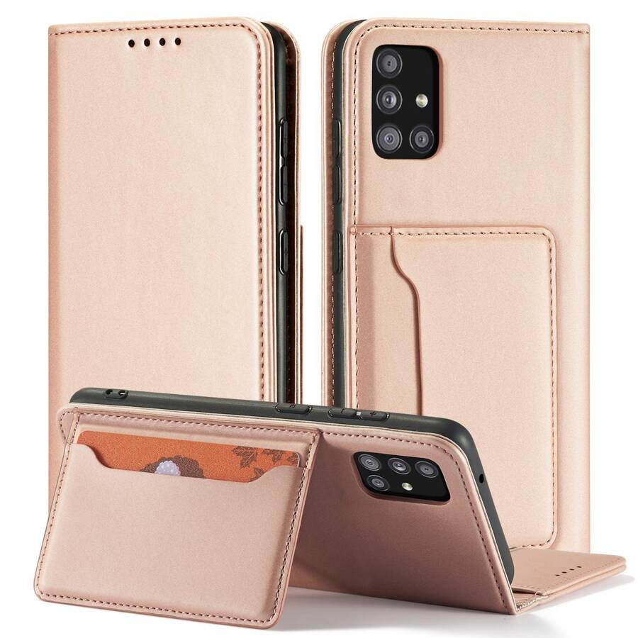 Magnet Card Case etui do Samsung Galaxy A52 5G pokrowiec portfel na karty kartę podstawka różowy