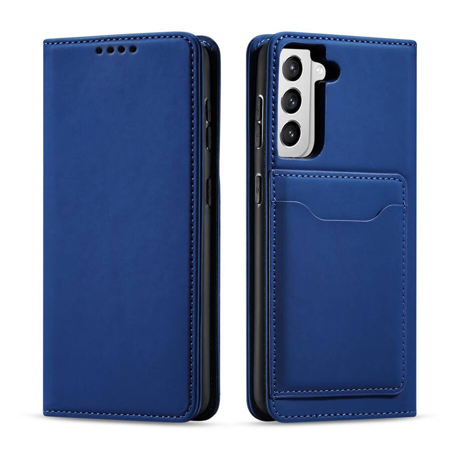 Magnet Card Case etui do Samsung Galaxy S22 pokrowiec portfel na karty kartę podstawka niebieski