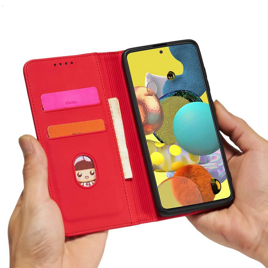 Magnet Card Case etui do Xiaomi Redmi Note 11 Pro pokrowiec portfel na karty kartę podstawka czerwony