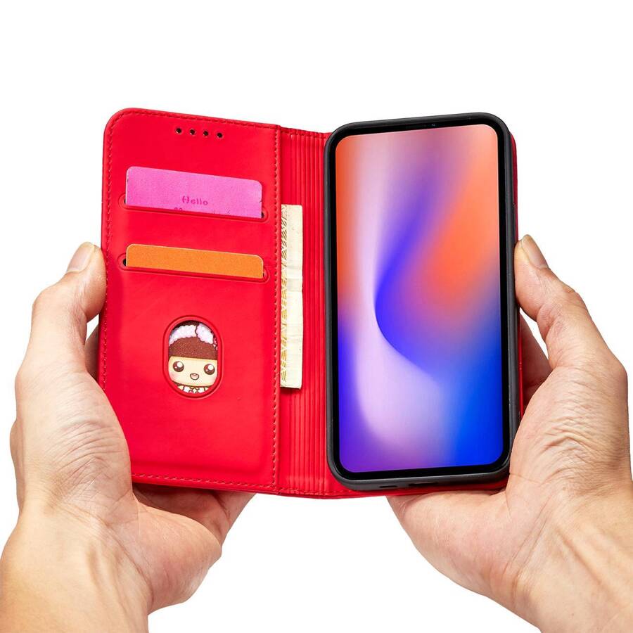 Magnet Card Case etui do iPhone 12 pokrowiec portfel na karty kartę podstawka czerwony