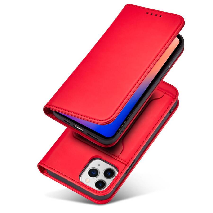 Magnet Card Case etui do iPhone 12 pokrowiec portfel na karty kartę podstawka czerwony