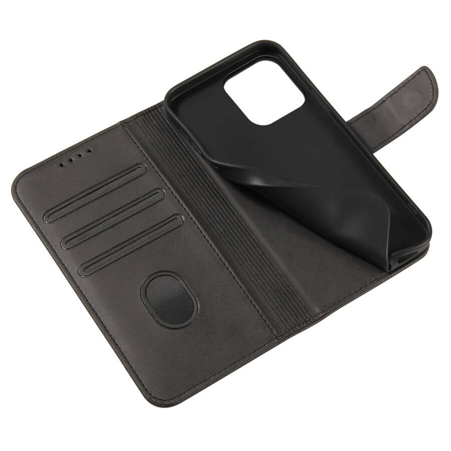 Magnet Case elegancki futerał etui pokrowiec z klapką i funkcją podstawki iPhone 13 Pro Max czarny