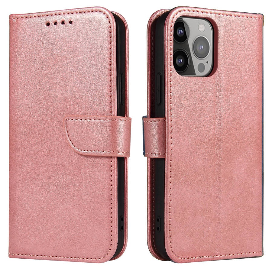 Magnet Case elegancki futerał etui pokrowiec z klapką i funkcją podstawki iPhone 13 mini różowy