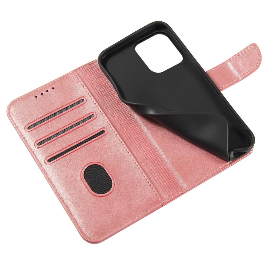 Magnet Case elegancki futerał etui pokrowiec z klapką i funkcją podstawki iPhone 13 mini różowy