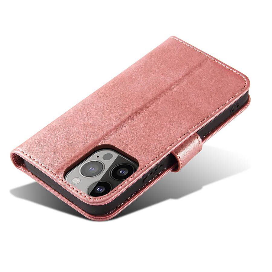 Magnet Case elegancki futerał etui pokrowiec z klapką i funkcją podstawki iPhone 14 Pro różowy