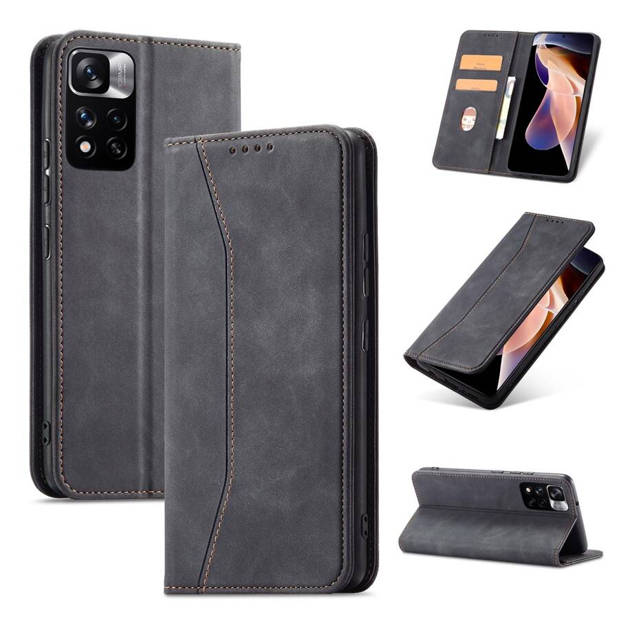 Magnet Fancy Case etui do Xiaomi Redmi Note 11 Pro pokrowiec portfel na karty kartę podstawka czarny