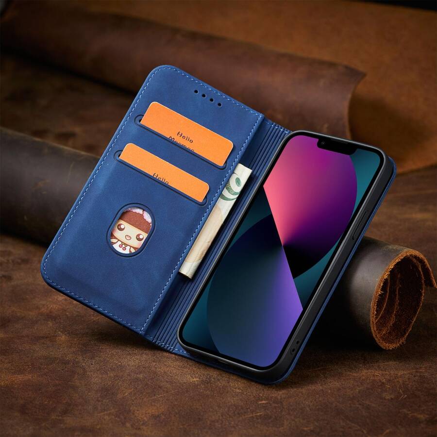 Magnet Fancy Case etui do iPhone 13 mini pokrowiec portfel na karty kartę podstawka niebieski