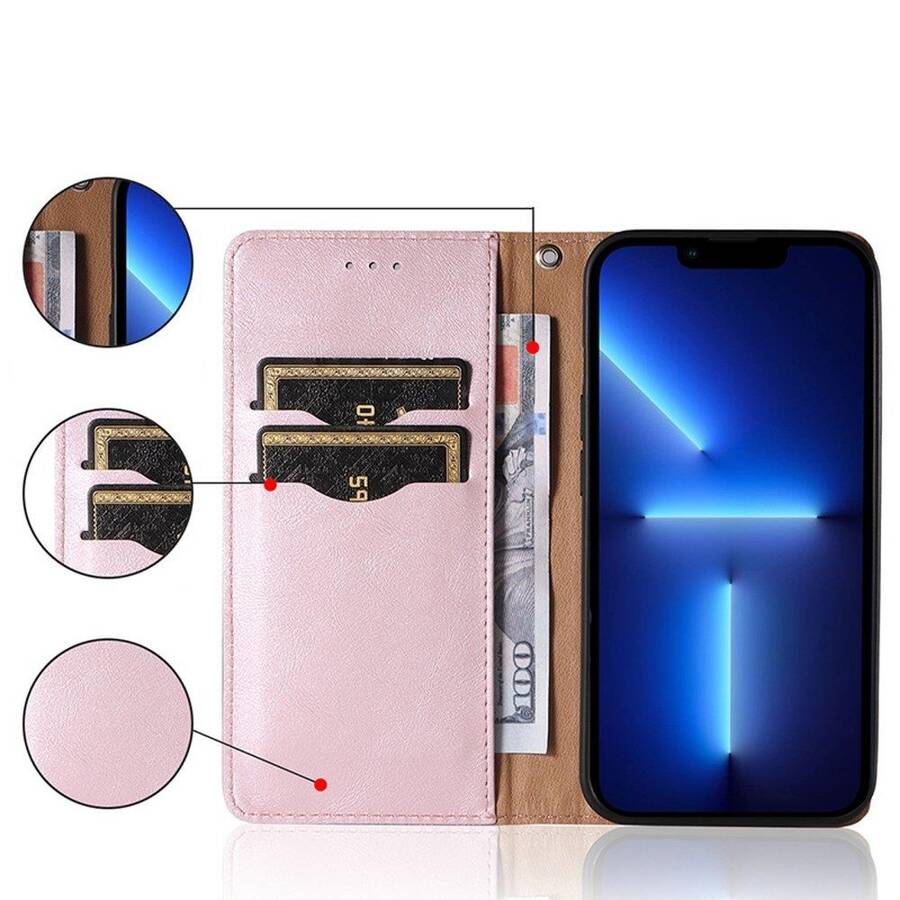 Magnet Strap Case etui do Samsung Galaxy A13 5G pokrowiec portfel + mini smycz zawieszka różowy