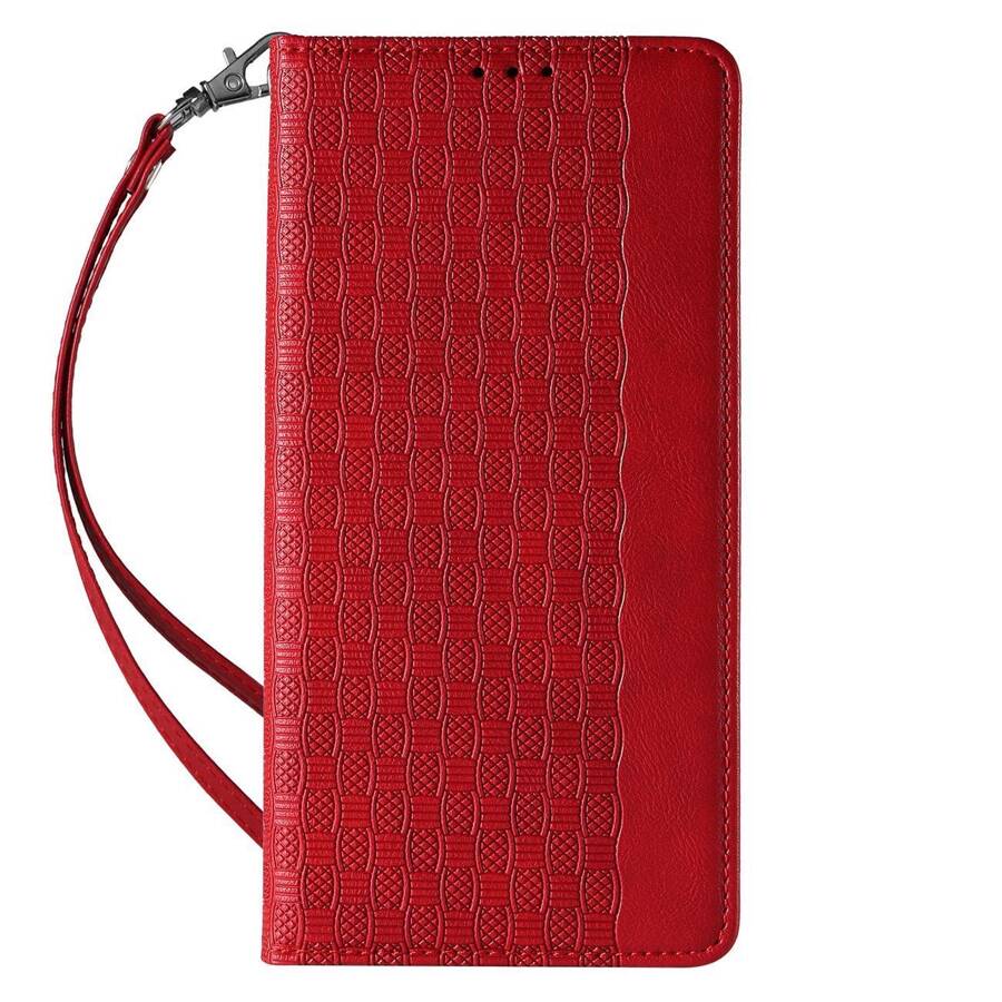 Magnet Strap Case etui iPhone 14 Pro pokrowiec z klapką portfel mini smycz podstawka czerwone