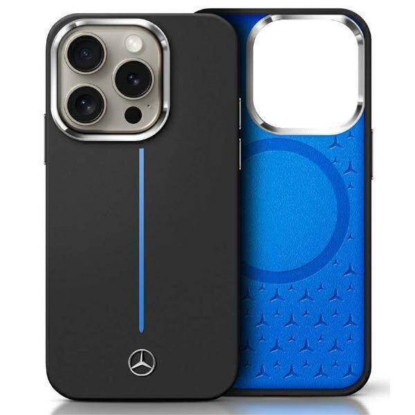 Mercedes MEHMP16S23SUMBK iPhone 16 6.1"   czarny/black hardcase Silicone Blue Stripe MagSafe