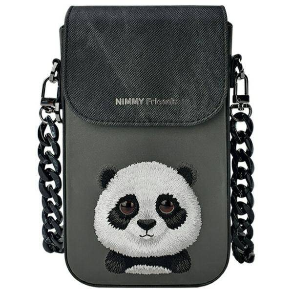 Nimmy Zestaw 3w1 torebka na telefon +     portfel + etui na lokalizator czarny/black Big Eyed Pet 2.0 Panda