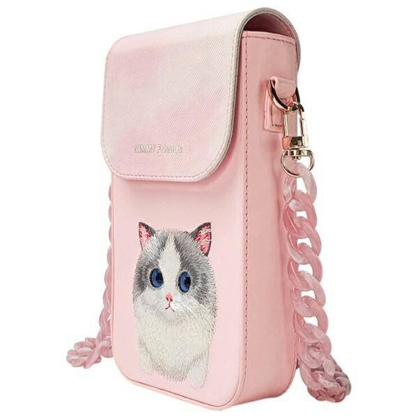 Nimmy Zestaw 3w1 torebka na telefon +     portfel + etui na lokalizator różowy/pink Big Eyed Pet 2.0 Cat