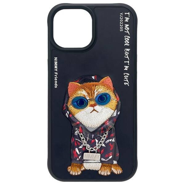 Nimmy etui iPhone 15 6.1" czarny/black    Glasses Cool Cat