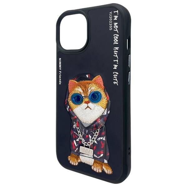 Nimmy etui iPhone 15 6.1" czarny/black    Glasses Cool Cat