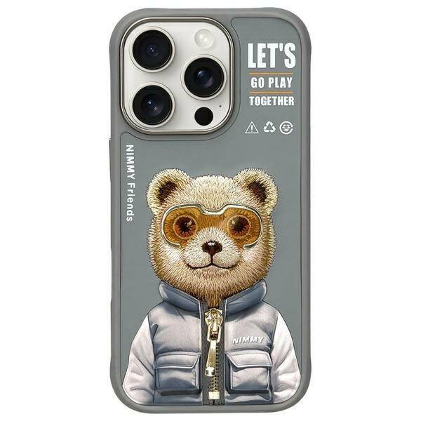 Nimmy etui iPhone 16 Pro 6.3" szary/gray  Cool&Cute 2.0 Bear