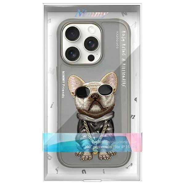 Nimmy etui iPhone 16 Pro 6.3" szary/gray  Glasses Cool Dog