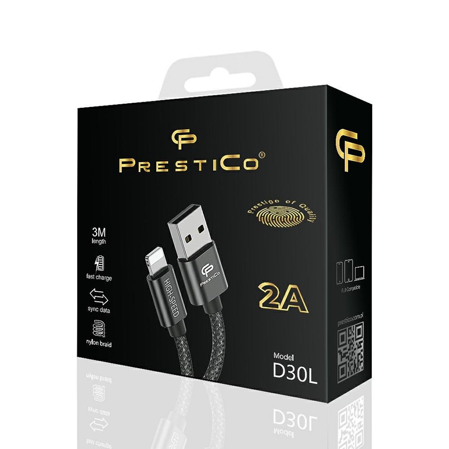 PRESTICO D30L USB/LIGHTNING 2A 3M BLACK