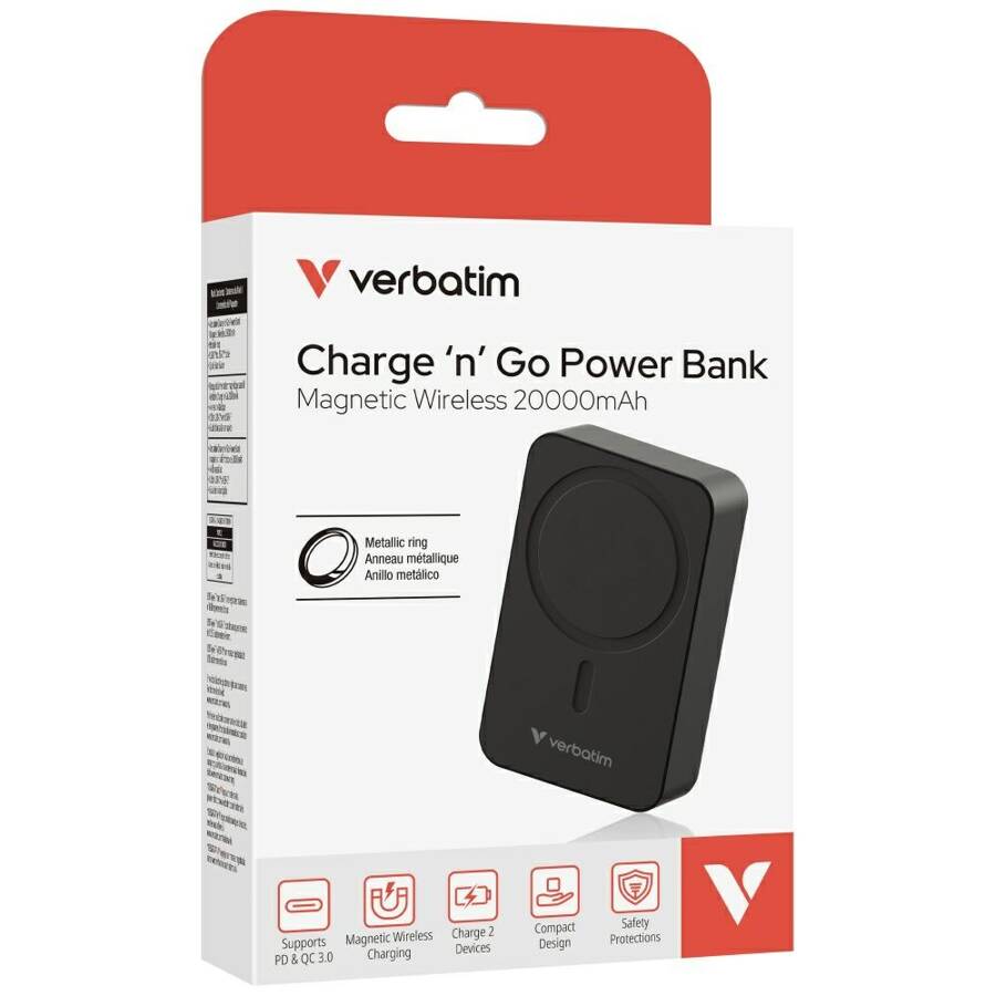 Powerbank Verbatim Charge n Go            Essentials 20000mAh Magnetic Wireless czarny 32223