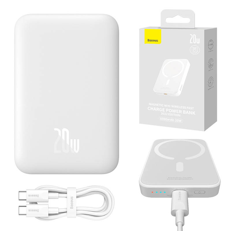 Powerbank magnetyczny Baseus Magnetic Mini, 6000mAh 20W MagSafe (biały)