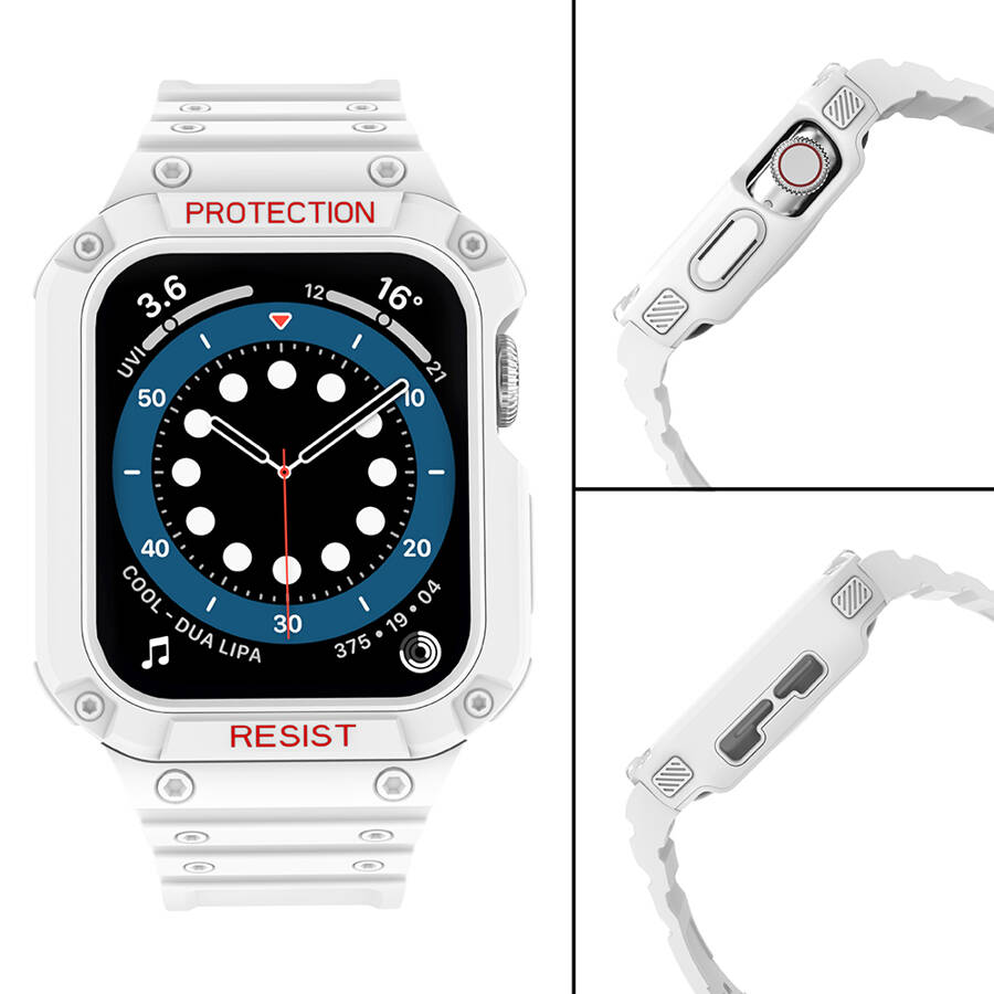 Protect Strap Band opaska z etui do Apple Watch 7 / 6 / 5 / 4 / 3 / 2 / SE (41 / 40 / 38mm) obudowa pancerny pokrowiec na zegarek biały