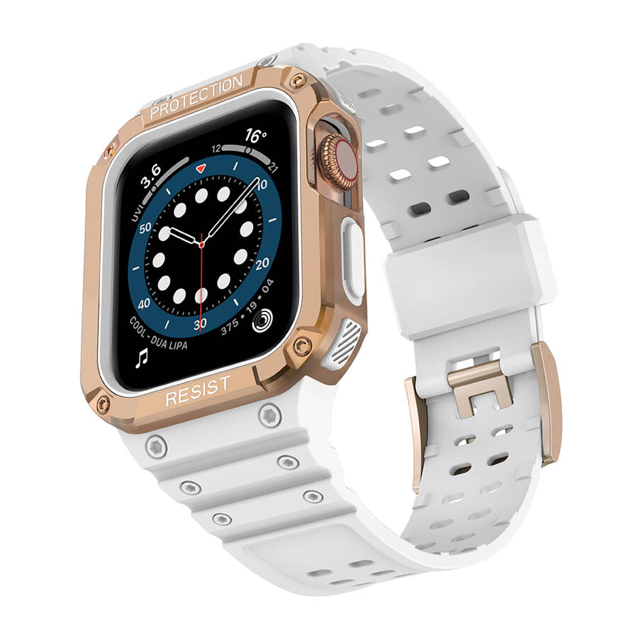 Protect Strap Band opaska z etui do Apple Watch 7 / 6 / 5 / 4 / 3 / 2 / SE (41 / 40 / 38mm) obudowa pancerny pokrowiec na zegarek biały