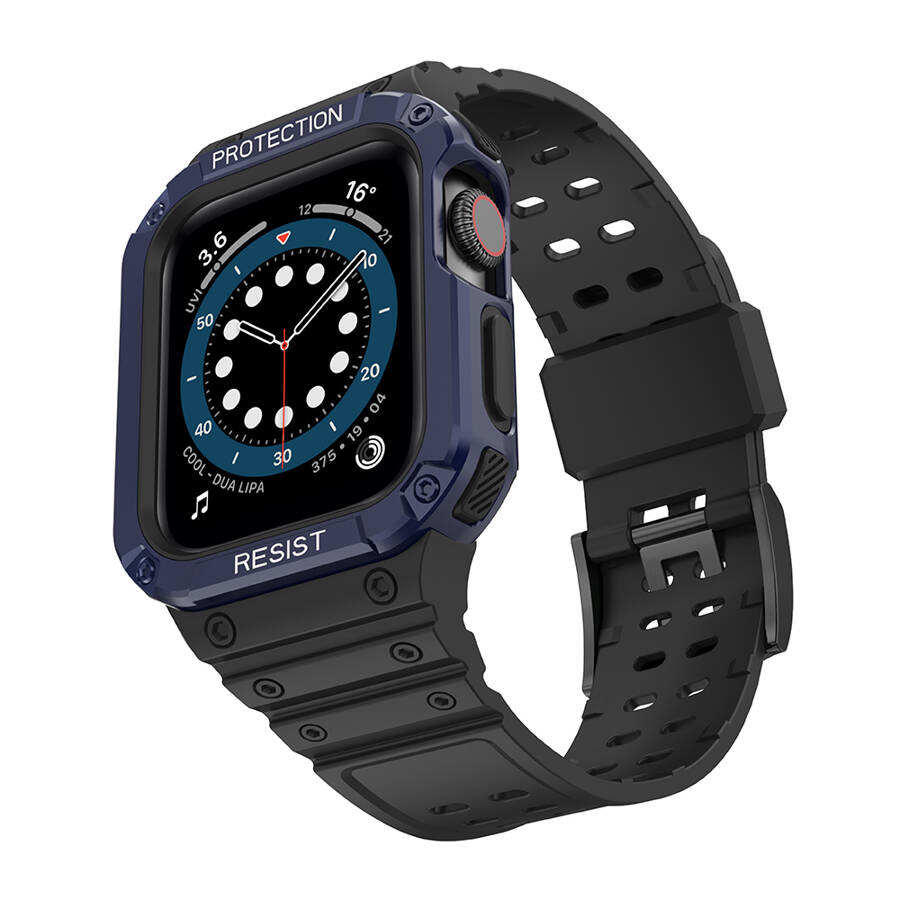 Protect Strap Band opaska z etui do Apple Watch 7 / 6 / 5 / 4 / 3 / 2 / SE (41 / 40 / 38mm) obudowa pancerny pokrowiec na zegarek czarny