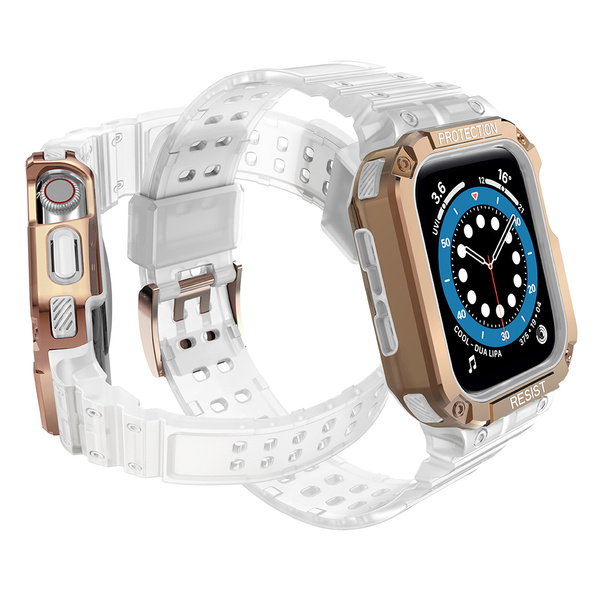 Protect Strap Band opaska z etui do Apple Watch 7 / 6 / 5 / 4 / 3 / 2 / SE (41 / 40 / 38mm) obudowa pancerny pokrowiec na zegarek różowy