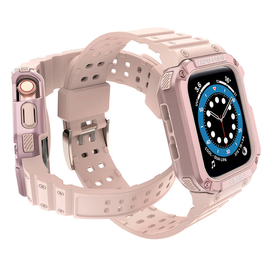 Protect Strap Band opaska z etui do Apple Watch 7 / 6 / 5 / 4 / 3 / 2 / SE (41 / 40 / 38mm) obudowa pancerny pokrowiec na zegarek różowy