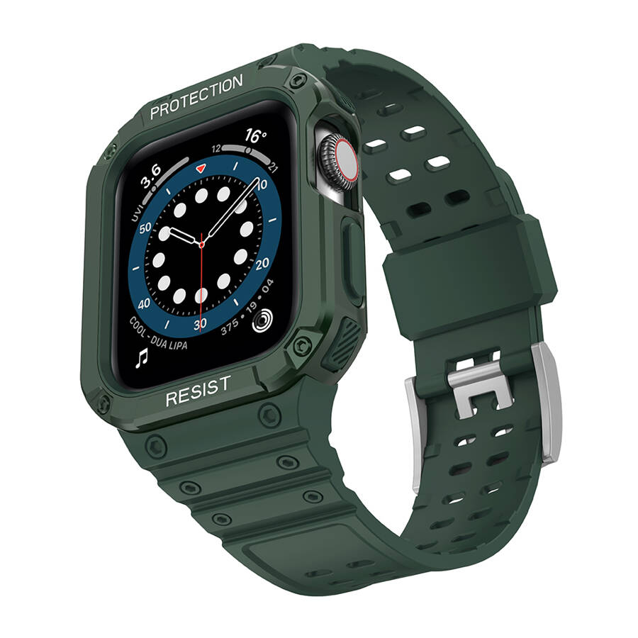 Protect Strap Band opaska z etui do Apple Watch 7 / 6 / 5 / 4 / 3 / 2 / SE (41 / 40 / 38mm) obudowa pancerny pokrowiec na zegarek zielony