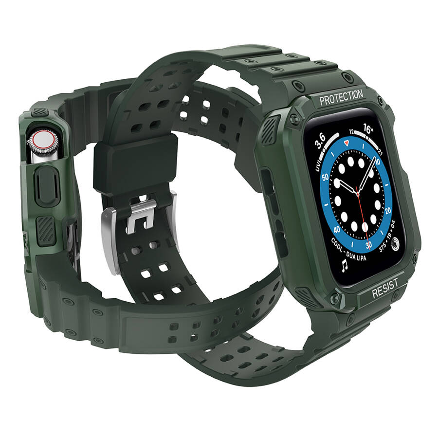 Protect Strap Band opaska z etui do Apple Watch 7 / 6 / 5 / 4 / 3 / 2 / SE (41 / 40 / 38mm) obudowa pancerny pokrowiec na zegarek zielony