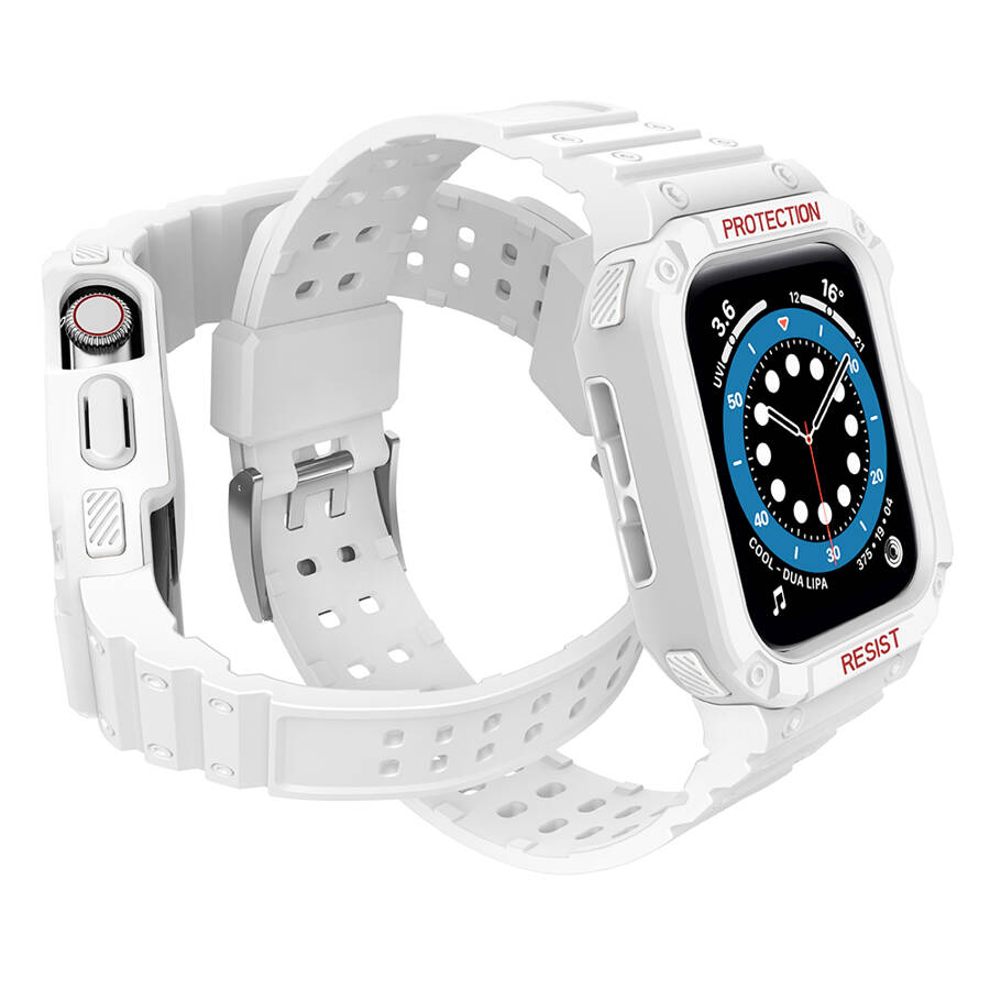 Protect Strap Band opaska z etui do Apple Watch 7 / 6 / 5 / 4 / 3 / 2 / SE (45 / 44 / 42mm) obudowa pancerny pokrowiec na zegarek biały