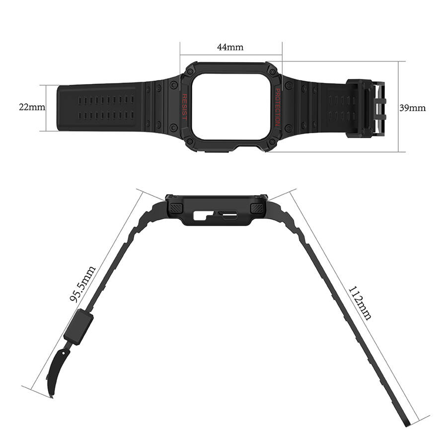 Protect Strap Band opaska z etui do Apple Watch 7 / 6 / 5 / 4 / 3 / 2 / SE (45 / 44 / 42mm) obudowa pancerny pokrowiec na zegarek czarny