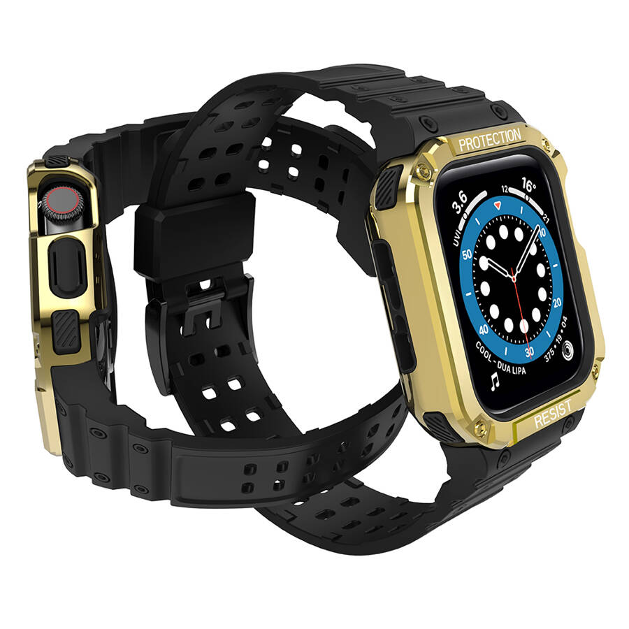 Protect Strap Band opaska z etui do Apple Watch 7 / 6 / 5 / 4 / 3 / 2 / SE (45 / 44 / 42mm) obudowa pancerny pokrowiec na zegarek czarny