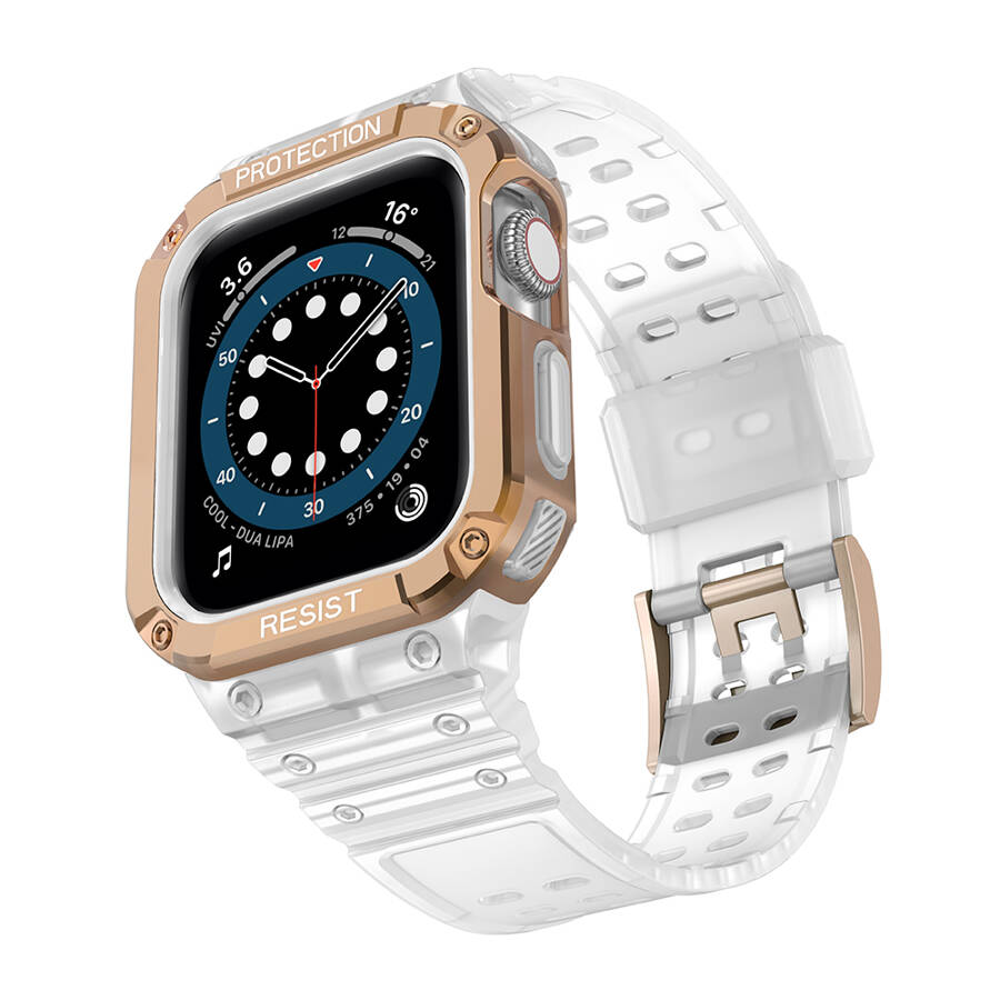 Protect Strap Band opaska z etui do Apple Watch 7 / 6 / 5 / 4 / 3 / 2 / SE (45 / 44 / 42mm) obudowa pancerny pokrowiec na zegarek różowy