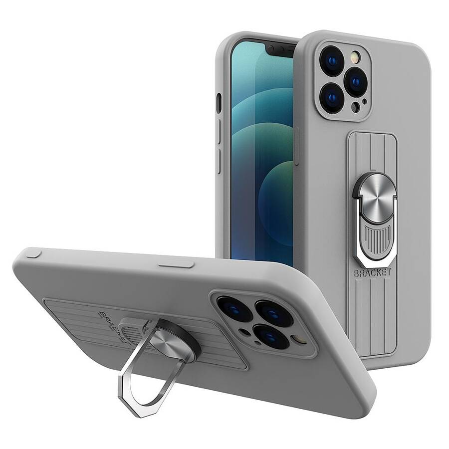 Ring Case silikonowe etui z uchwytem na palec i podstawką do iPhone 11 Pro Max srebrny