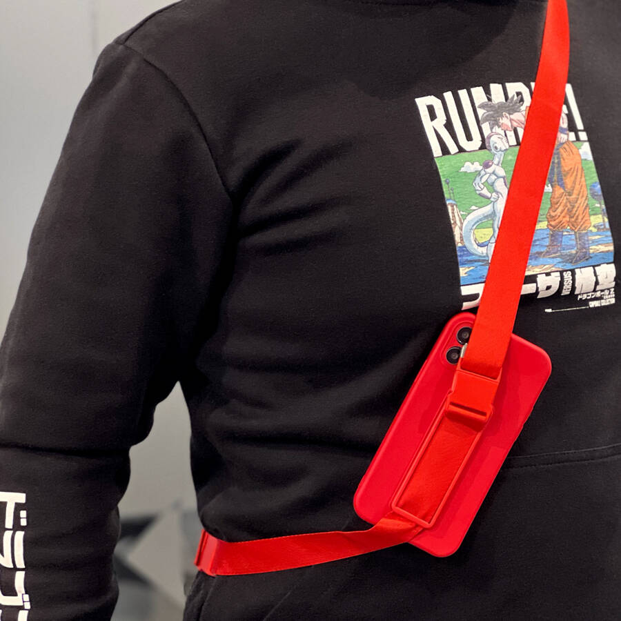 Rope case żelowe etui ze smyczą łańcuszkiem torebka smycz Xiaomi Redmi Note 10 5G / Poco M3 Pro czerwony