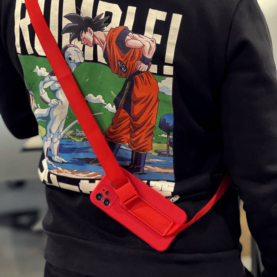 Rope case żelowe etui ze smyczą łańcuszkiem torebka smycz iPhone 12 Pro Max czerwony