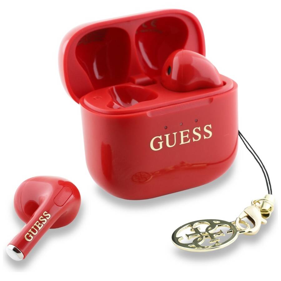 Słuchawki TWS Guess Glossy Effect         Printed Classic Logo & Charm czerwony