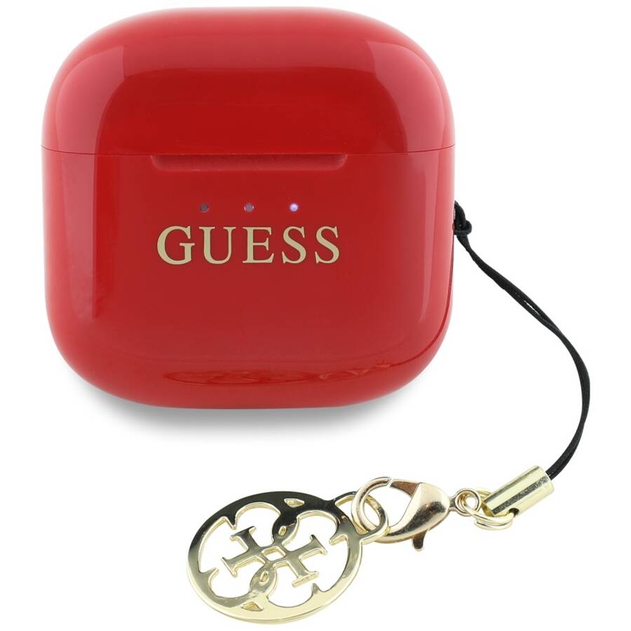 Słuchawki TWS Guess Glossy Effect         Printed Classic Logo & Charm czerwony