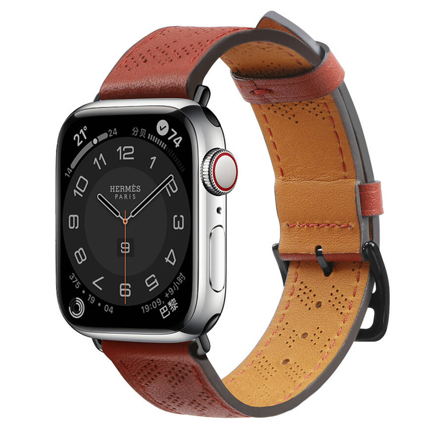Strap Leather skórzany pasek Apple Watch SE, 8, 7, 6, 5, 4, 3, 2, 1 (41, 40, 38 mm) opaska bransoleta czerwony