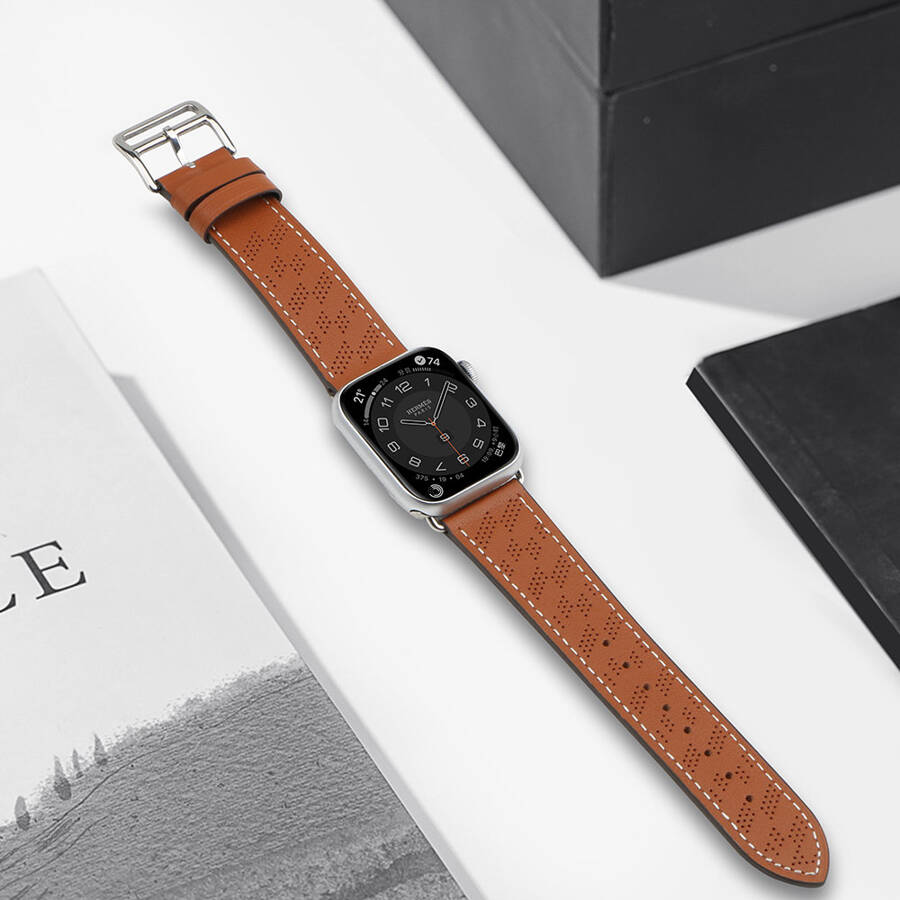 Strap Leather skórzany pasek Apple Watch Ultra, SE, 8, 7, 6, 5, 4, 3, 2, 1 (49, 45, 44, 42  mm) opaska bransoleta brązowy