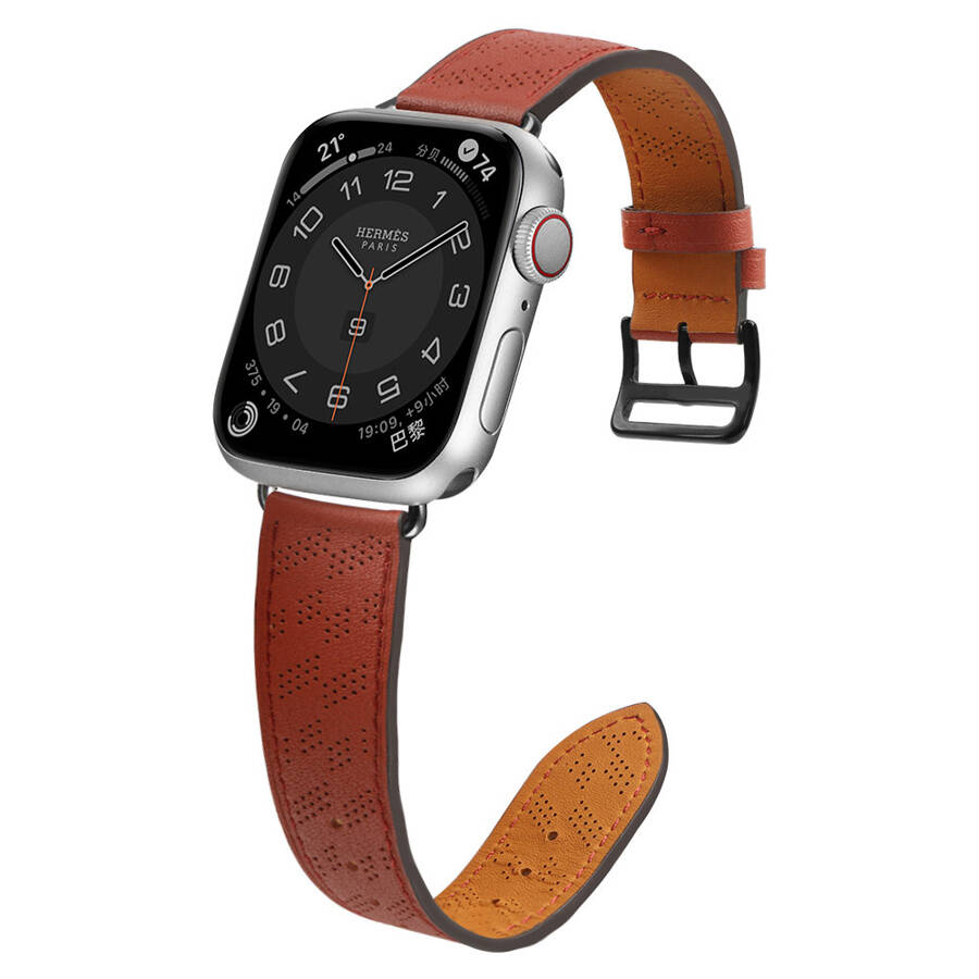 Strap Leather skórzany pasek Apple Watch Ultra, SE, 8, 7, 6, 5, 4, 3, 2, 1 (49, 45, 44, 42  mm) opaska bransoleta czerwony