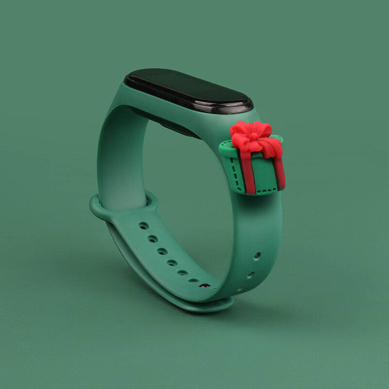 Strap Xmas opaska do Xiaomi Mi Band 4 / Mi Band 3 świąteczny silikonowy pasek bransoletka ciemnozielony (prezent)