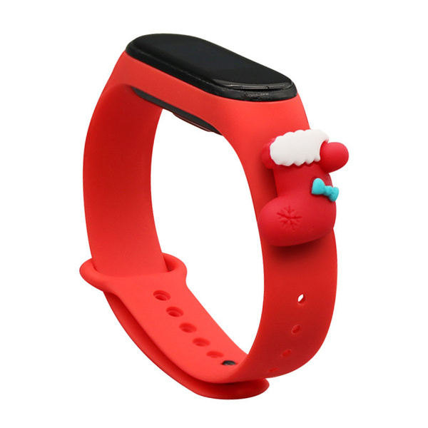 Strap Xmas opaska do Xiaomi Mi Band 4 / Mi Band 3 świąteczny silikonowy pasek bransoletka czerwony (skarpeta)